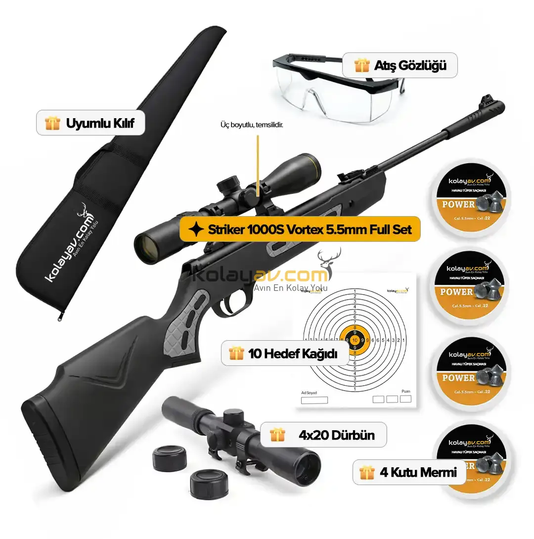 Hatsan Striker 1000S Vortex Havalı Tüfek, 5.5mm (Full Set)