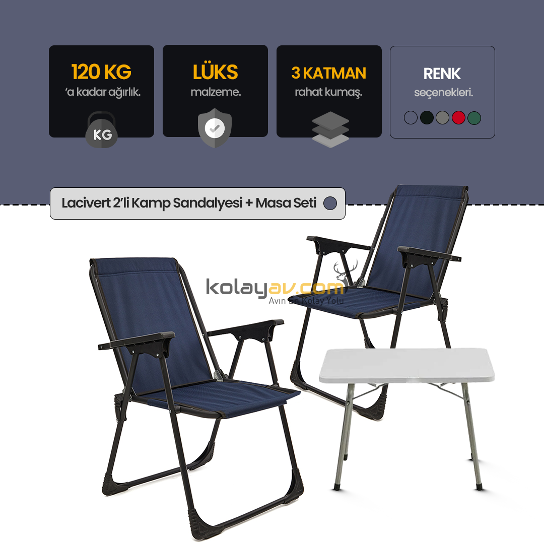 Katlanır Kamp Sandalyesi 2 Adet Lacivert - Masa Seti