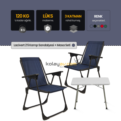 Katlanır Kamp Sandalyesi 2 Adet Lacivert - Masa Seti