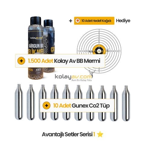 10 Co2 Tüp, 1.500 4.5mm BBs Mermi Set Hediyeli