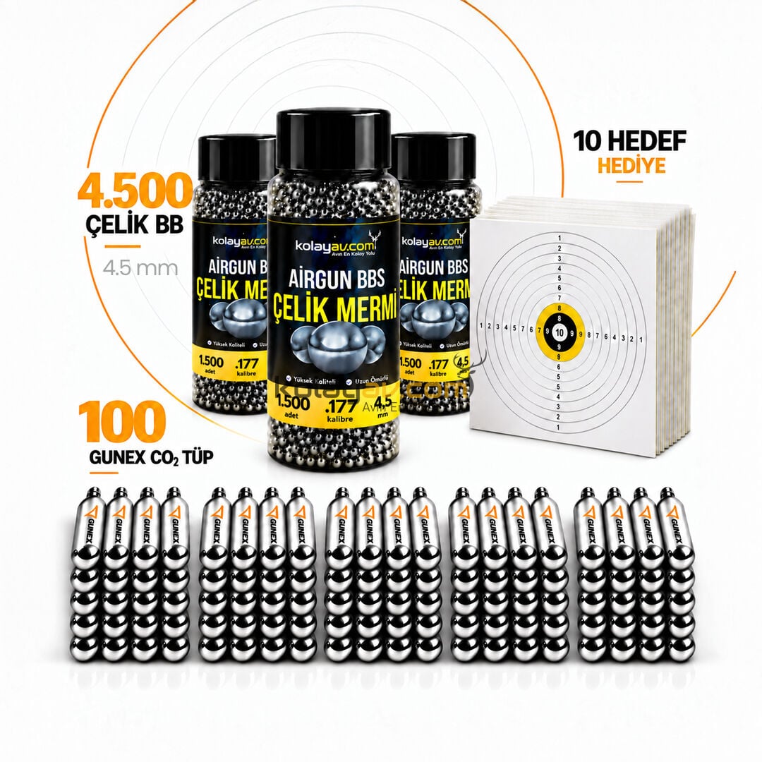 100 Co2 Tüp, 4.500 4.5mm BBs Mermi Set Hediyeli