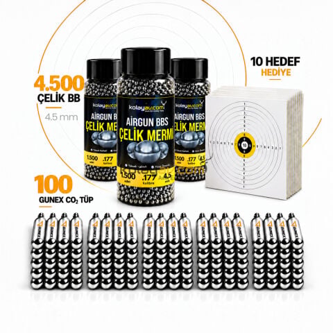 100 Co2 Tüp, 4.500 4.5mm BBs Mermi Set Hediyeli