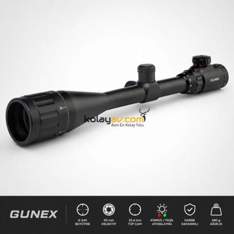 Gunex 6-24x50 AOEG 25.4mm Aydınlatmalı Tüfek Dürbünü