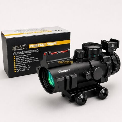 Gunex 4x32 Taktikal Aydınlatmalı Fiber Optik Tüfek Dürbünü