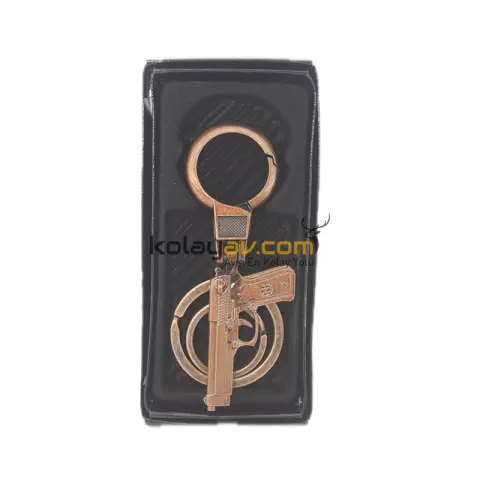 Bakır Tonlu Mini Tabanca Figürlü Anahtarlık (TP-35C)